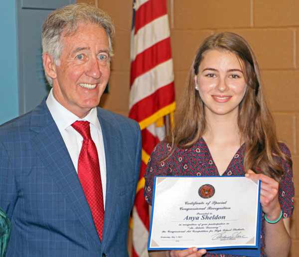 Congressman Neal Presents Art Award to Anya Sheldon '16