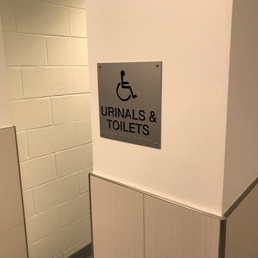One of the new bathroom signs on the first floor.
