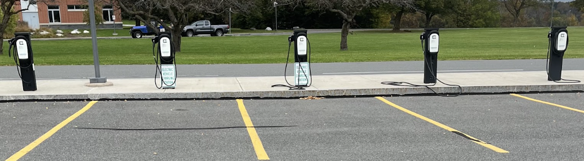 The five electric chargers in the Mount Greylock parking lot